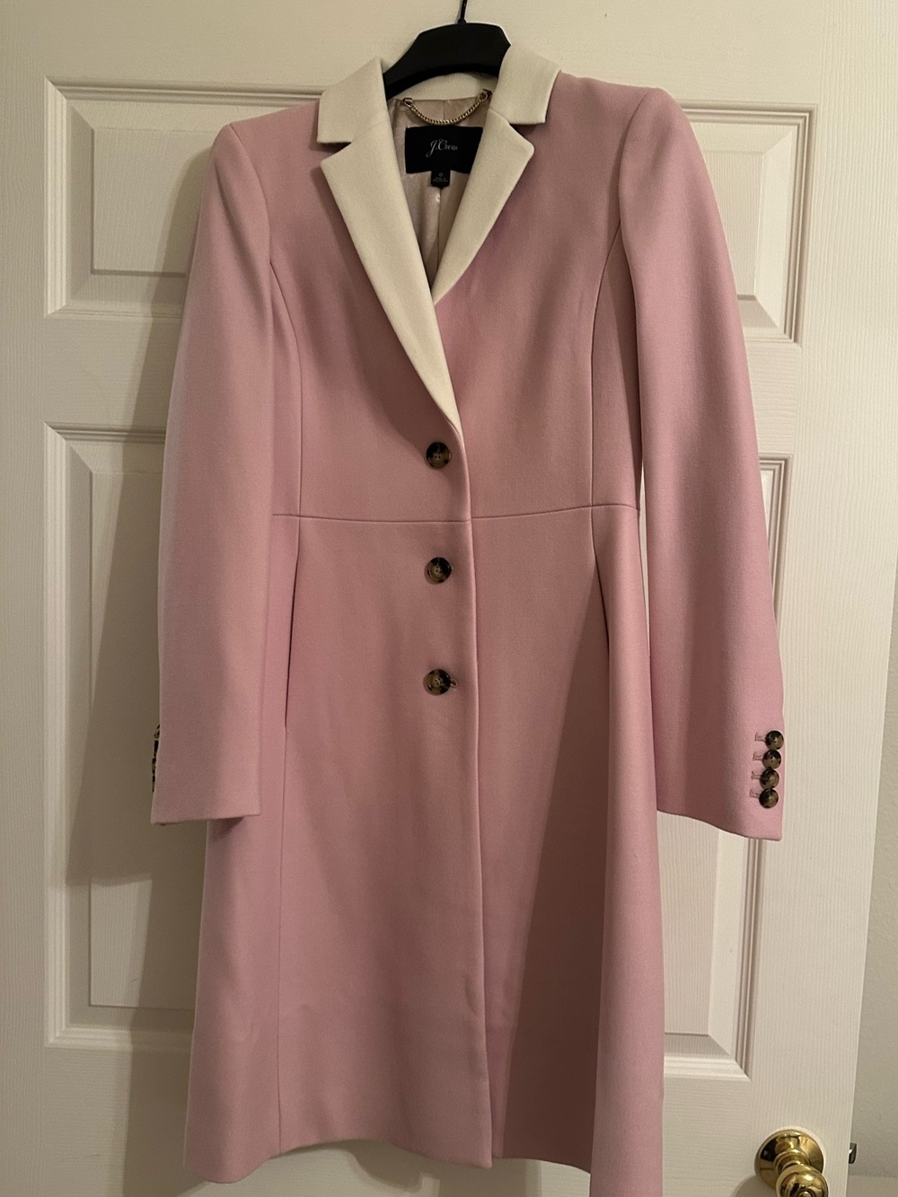 J. Crew Pink Coat with Cream Contrast Collar